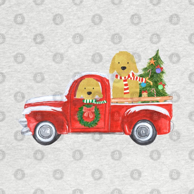 Golden Retrievers Christmas Red Truck by EMR_Designs